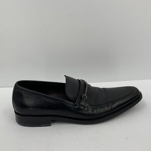 Hugo Boss Carl black leather dress shoe loafer elongated square toe silver men 9
